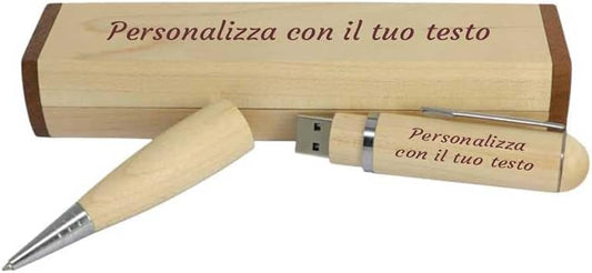 GFD - Penna in legno con Pendrive USB 3.0-16 GB - 32 GB - Include custodia in legno - Personalizzabile con Incisione Laser - Ideale come regalo - Made in Italy