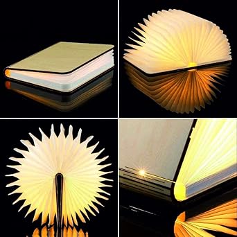 GFD Lampada libro personalizzabile con nome o frase, USB Ricaricabile, lampada a forma di libro, in legno con luce led, lampada da tavolo, idea regalo -1000mAh (STAMPATA)