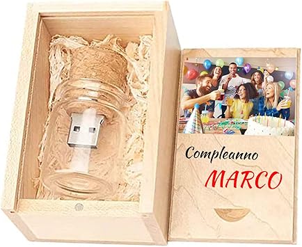 GFD - PenDrive 3.0 16 gb in legno - Personalizzabile - Chiusura a calamita - USB Personalizzata con il tuo logo o testo o immagine - Forma Barattolo - Made in Italy