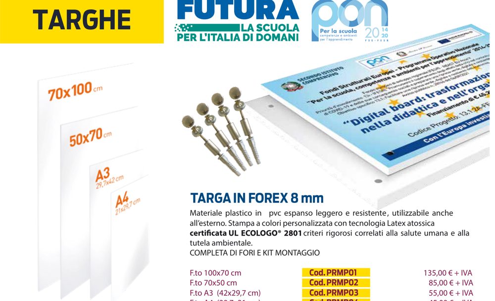 Targa in Forex 8 mm A4 (29,7x21 cm)