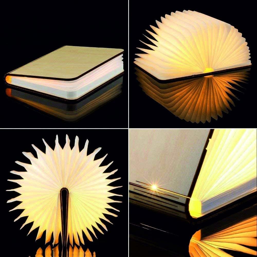 GFD Lampada libro personalizzabile con nome o frase, USB Ricaricabile, lampada a forma di libro, in legno con luce led, lampada da tavolo, idea regalo -1000mAh (INCISA)