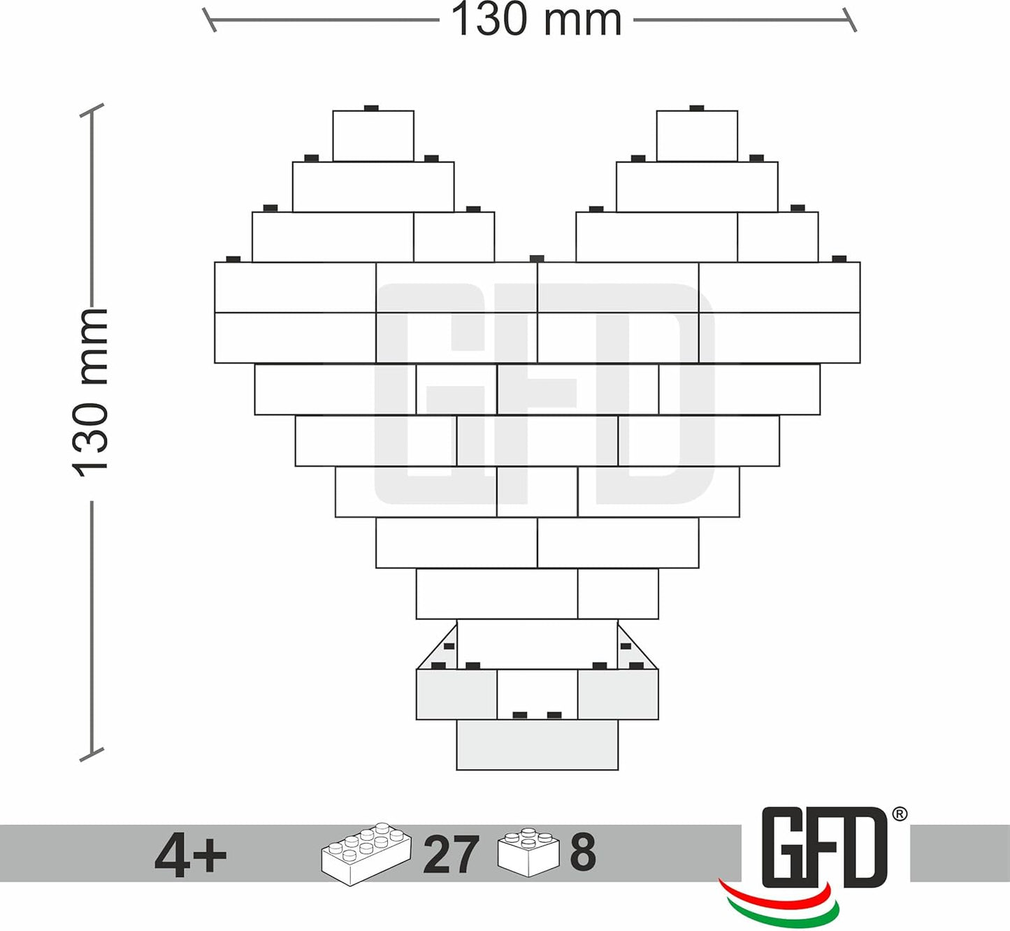 GFD – Mattoncini Costruzione Personalizzabili – Forma Cuore Grande – Personalizza con la tua foto preferita