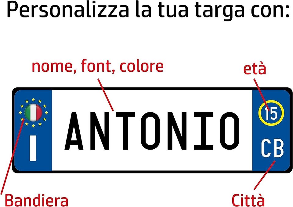 GFD – Targa Auto con Nome o Frase Personalizzata in Alluminio 3 mm – 36 x 11cm – Disponibile Diversi sistemi di fisaggio a Scelta per poterla Fissare in Auto – Made in Italy