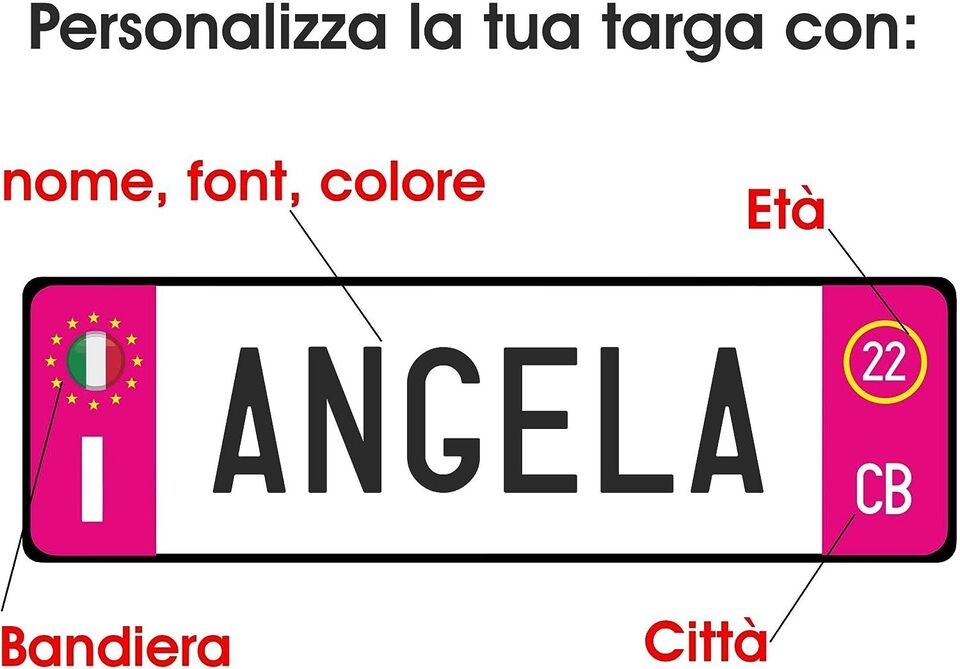 GFD – Targa Auto con Nome o Frase Personalizzata in Alluminio 3 mm – 36 x 11cm – Disponibile Diversi sistemi di fisaggio a Scelta per poterla Fissare in Auto – Made in Italy