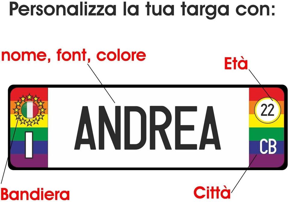 GFD – Targa Auto con Nome o Frase Personalizzata in Alluminio 3 mm – 36 x 11cm – Disponibile Diversi sistemi di fisaggio a Scelta per poterla Fissare in Auto – Made in Italy