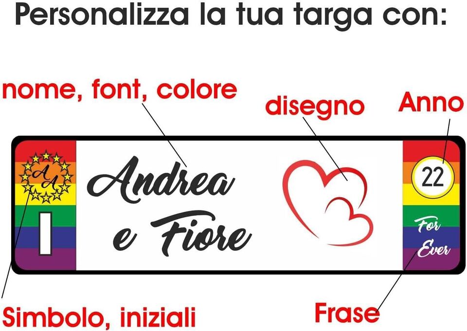 GFD – Targa Auto con Nome o Frase Personalizzata in Alluminio 3 mm – 36 x 11cm – Disponibile Diversi sistemi di fisaggio a Scelta per poterla Fissare in Auto – Made in Italy